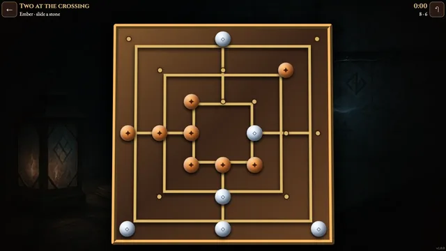 Nine Men's Morris play surface showing the pieces and board in use