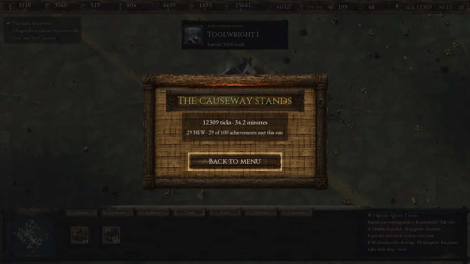 The Causeway Stands: 12309 ticks, 34.2 minutes, 29 new achievements
