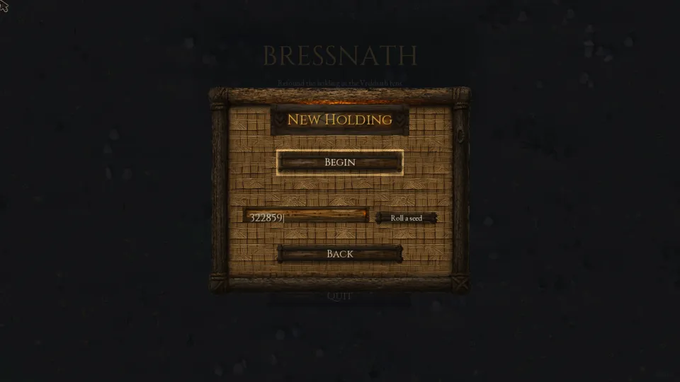 New Holding: Begin, the seed field with a rolled seed, Roll a seed and Back