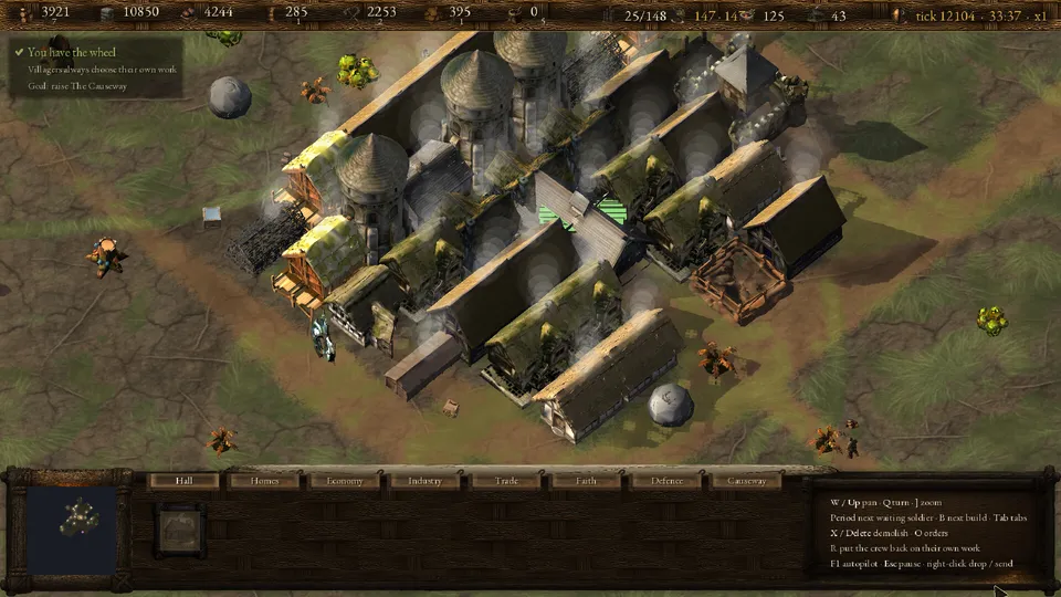 A grown holding of storehouses, crofts and a castle, smoking in daylight