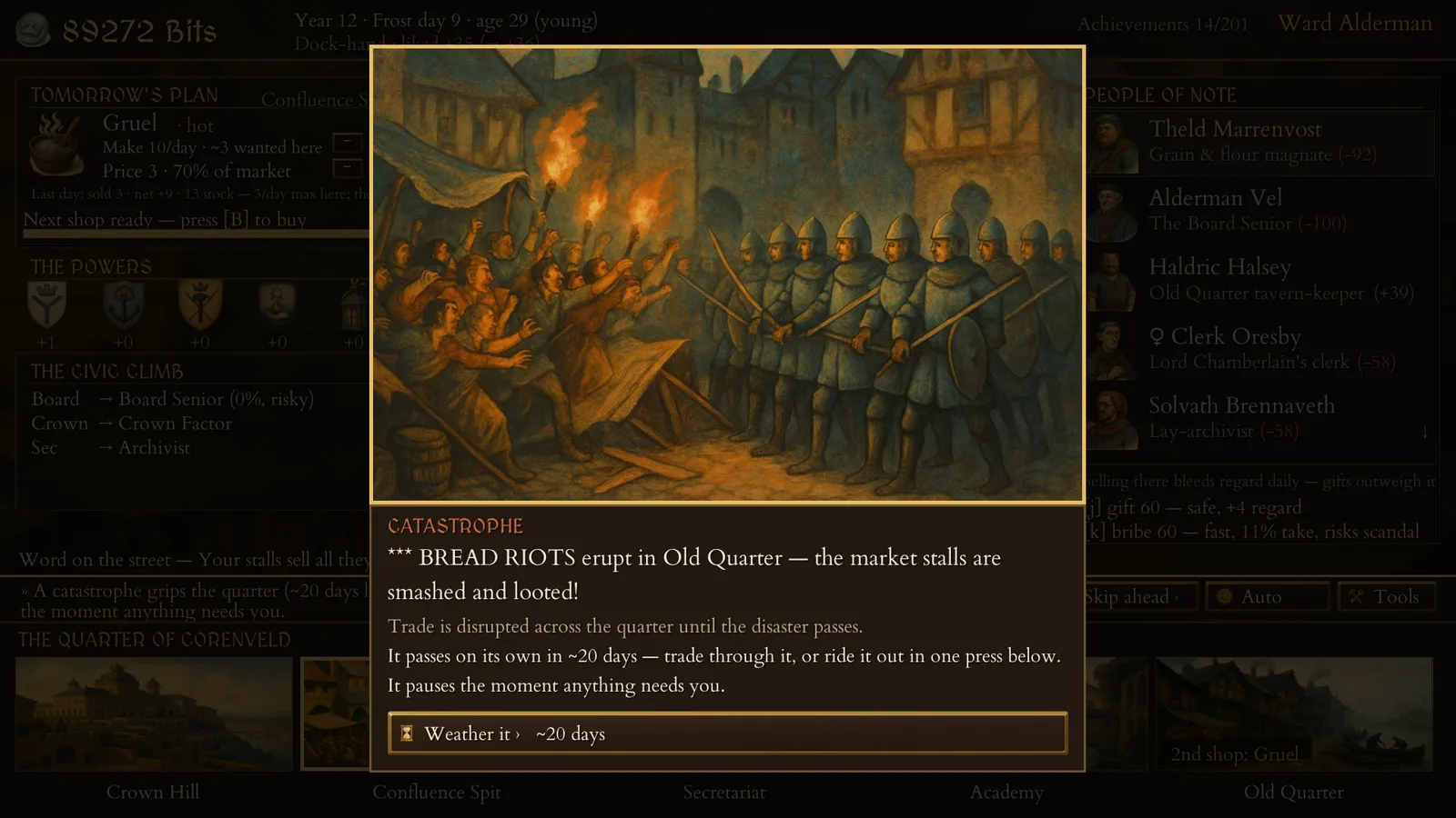 Bread riots erupt in the Old Quarter: a Quarter Riot