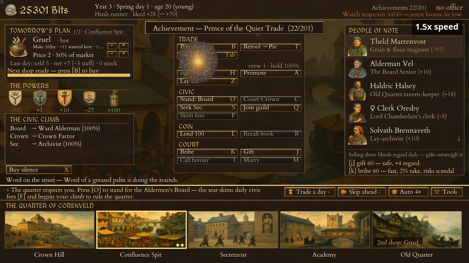 Play screen with the Hush Trade at +100