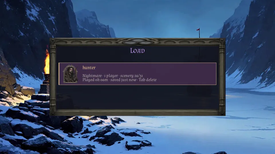 Load screen row: Nightmare · 1 player · scenery 26/31