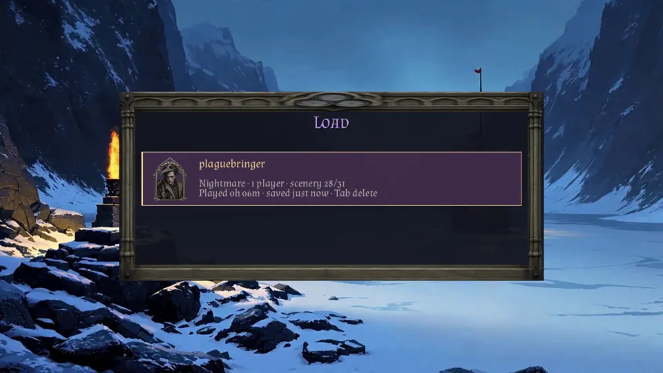 Load screen row: Nightmare · 1 player · scenery 28/31