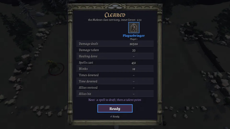 Results screen: Cleared, the Mokrar clan-territory, inner forest · 6:31