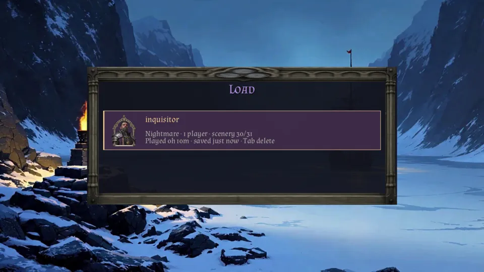 Load screen row: Nightmare · 1 player · scenery 30/31