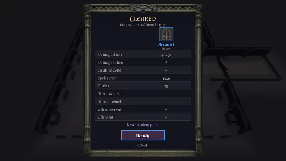 Results screen: Cleared, the great central hearth · 15:57