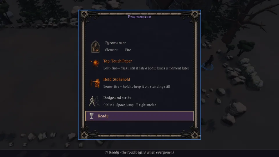 The Pyromancer's starting card: Touch Paper (tap) and Stokehold (hold)