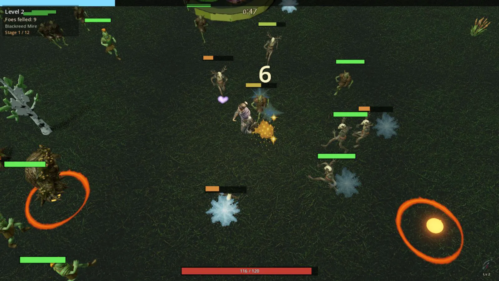 Mage using Arc Bolt in Blackreed Mire at level 2