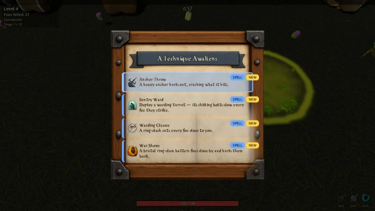 Sentry Ward shown as a new spell on the level-up card