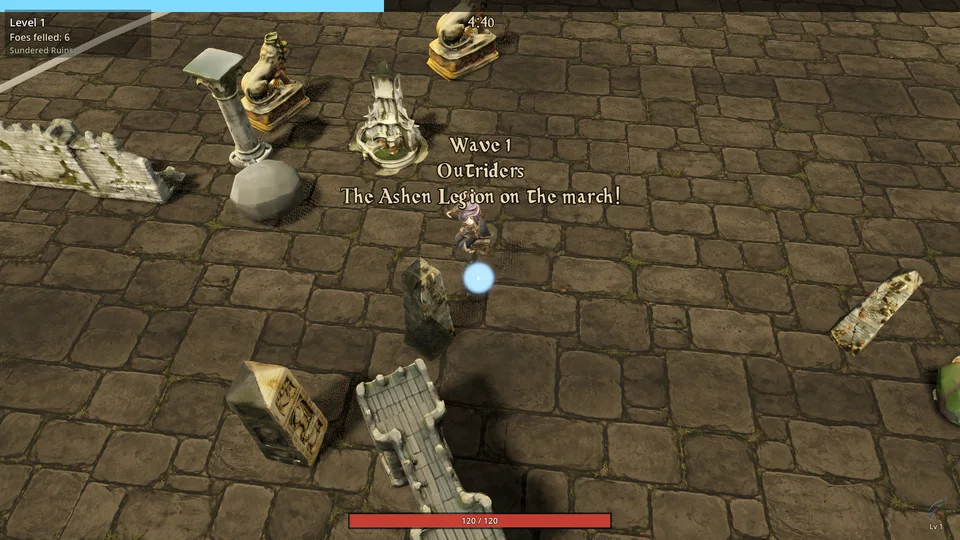Mage in Sundered Ruins at level 1 near experience gems