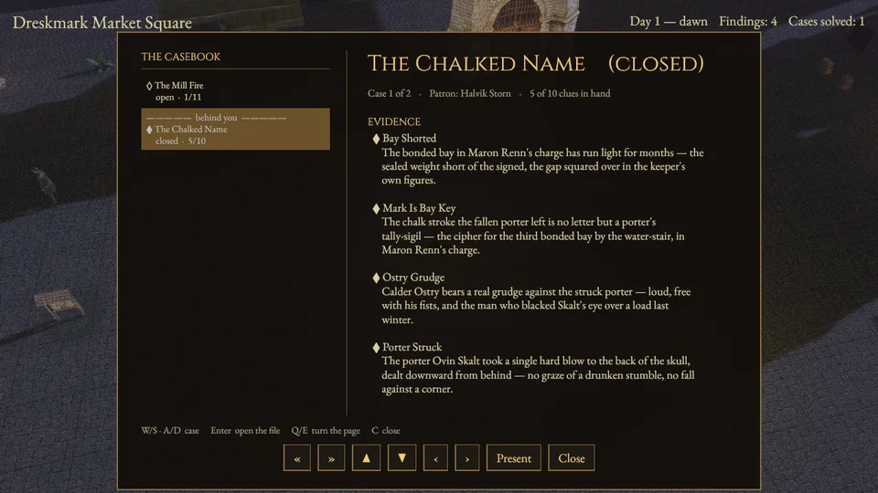 The casebook showing The Chalked Name closed