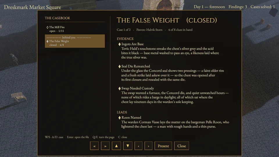 The casebook showing The False Weight closed