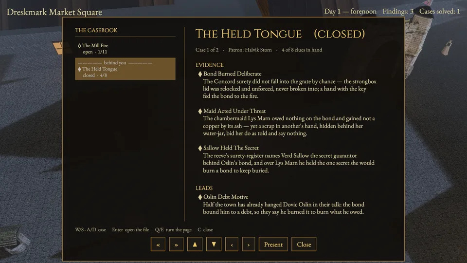 The casebook showing The Held Tongue closed