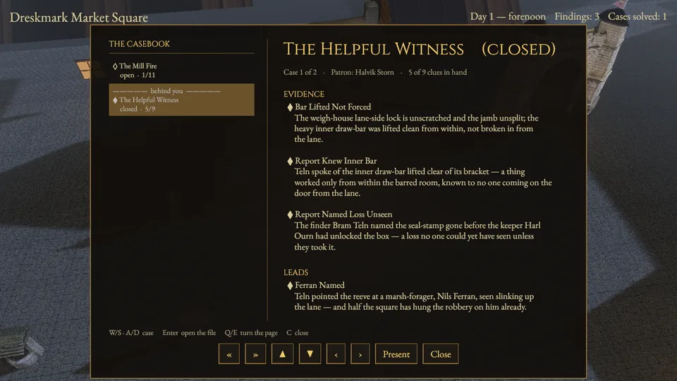 The casebook showing The Helpful Witness closed