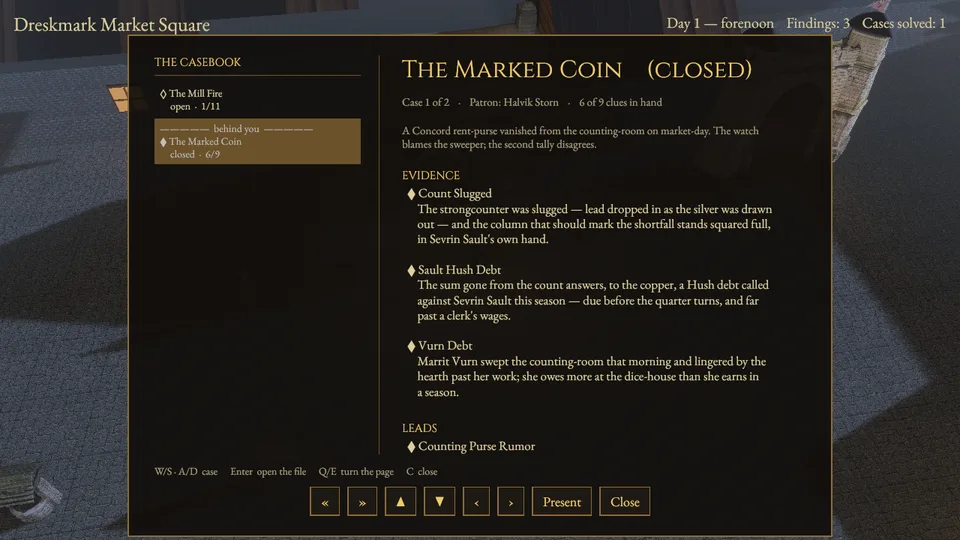 The casebook showing The Marked Coin closed