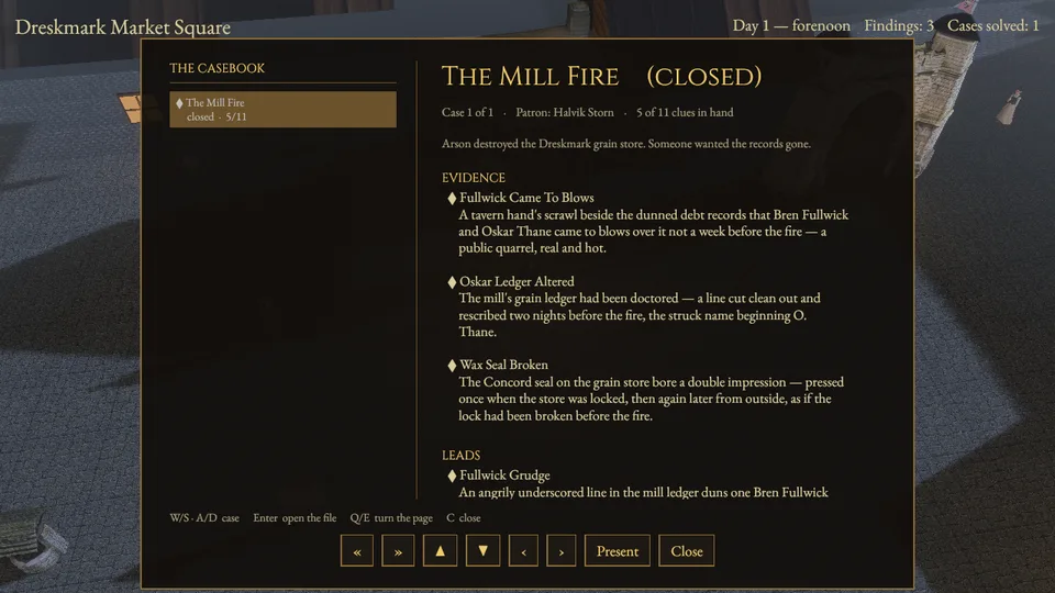 The casebook showing The Mill Fire closed