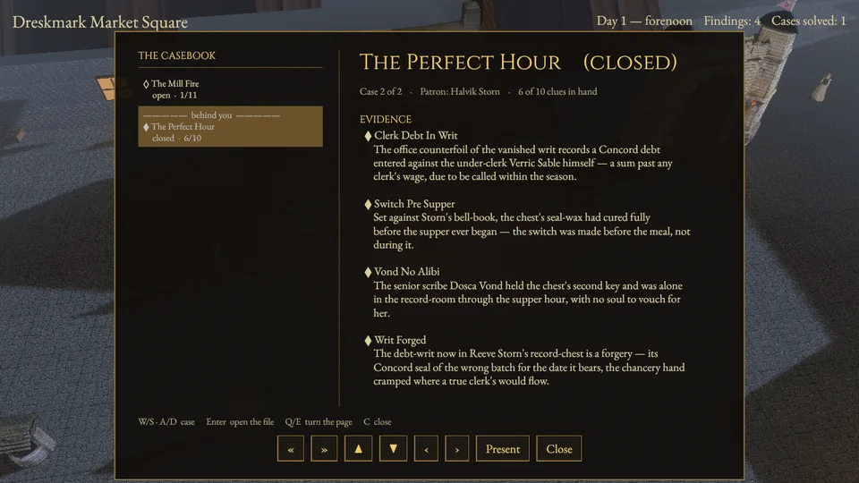 The casebook showing The Perfect Hour closed