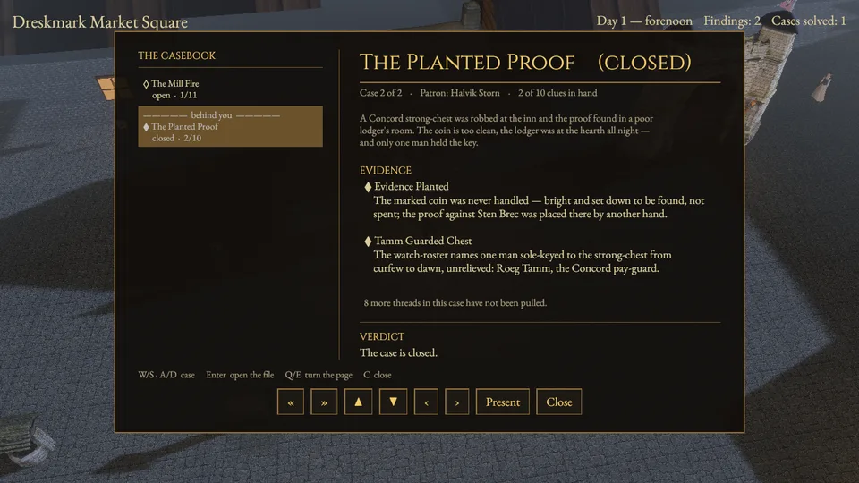 The casebook showing The Planted Proof closed