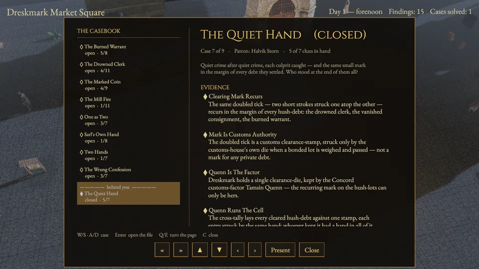 The casebook showing The Quiet Hand closed