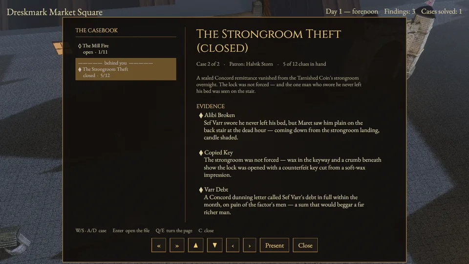 The casebook showing The Strongroom Theft closed