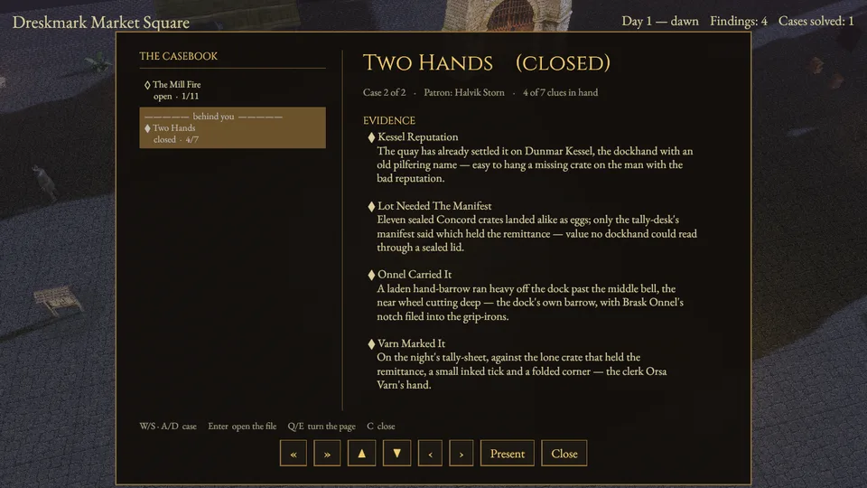 The casebook showing Two Hands closed