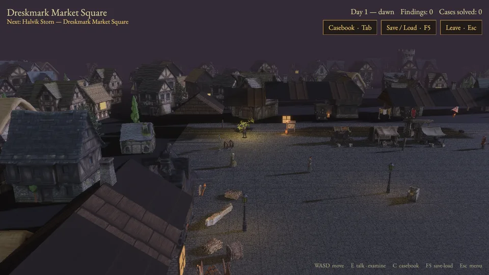 Dreskmark Market Square in the game's 3D view
