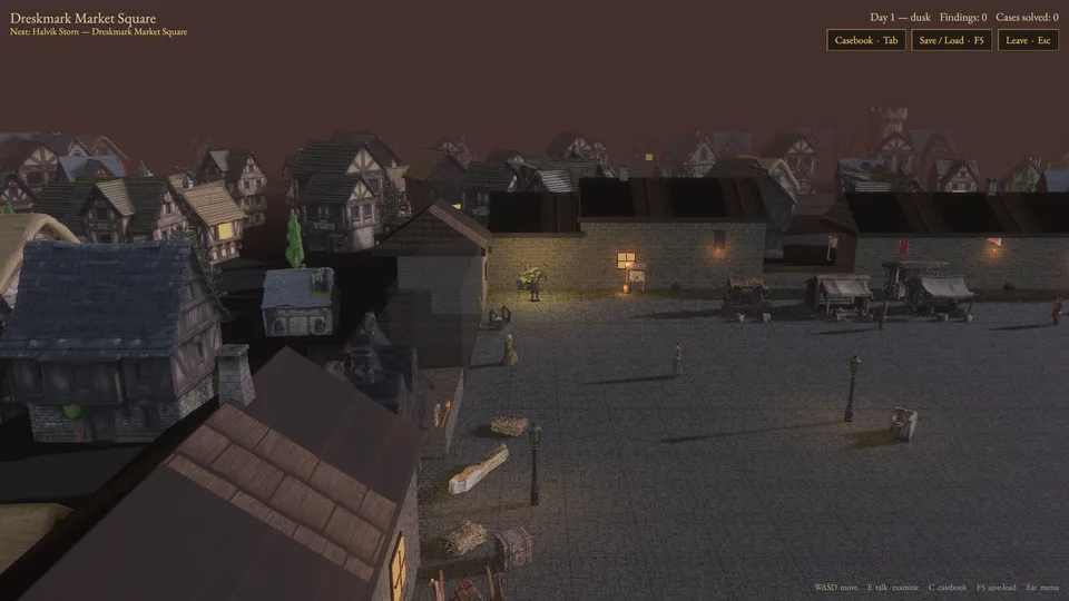 Dreskmark Market Square at dusk, seen from above