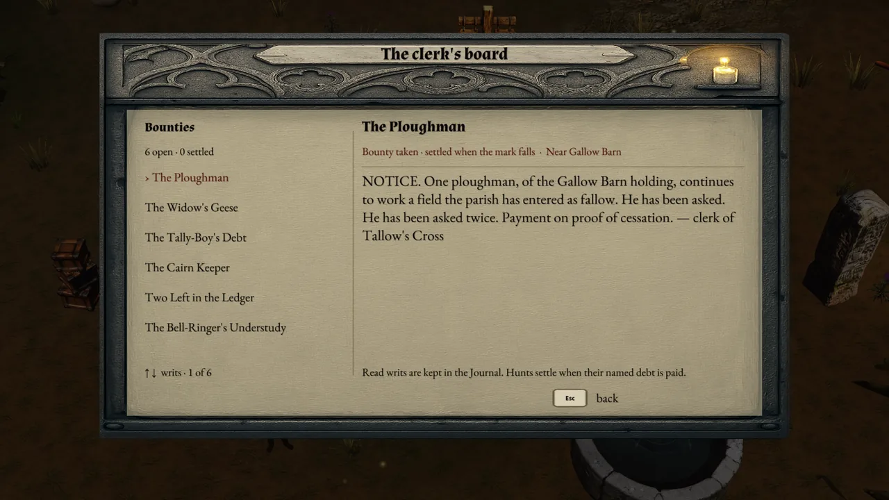 The Huntsman reading the clerk's board at Tallow's Cross