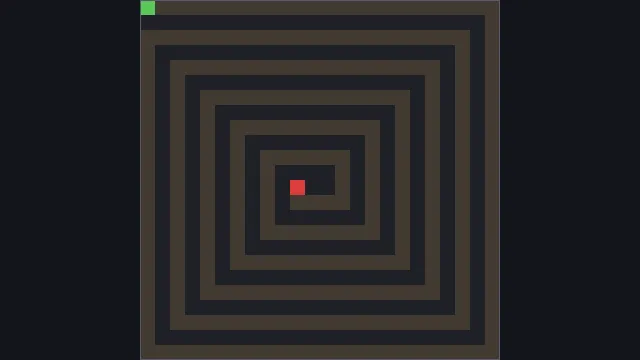 Serpent's Coil layout: spawn points green, goal red, the enemy route in tan