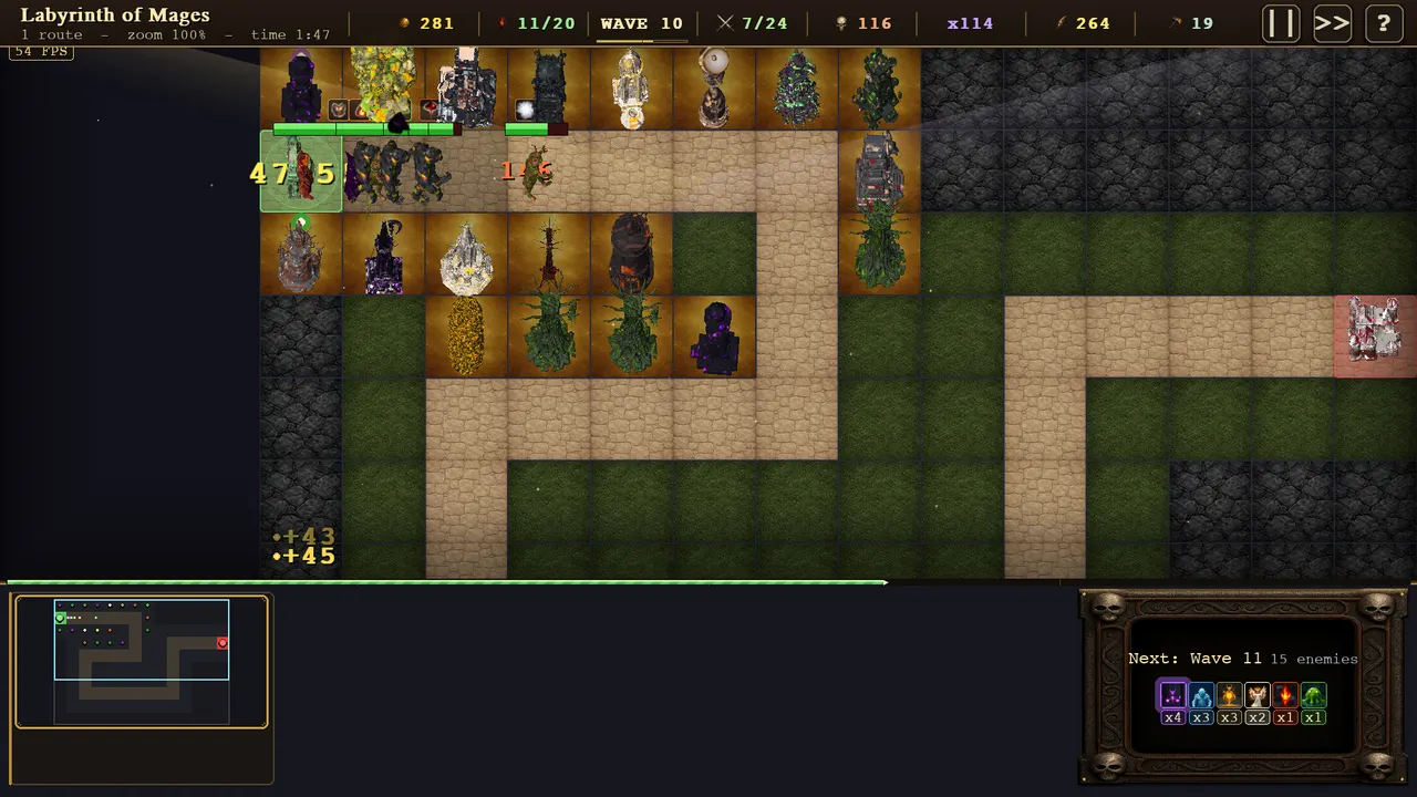 Labyrinth of Mages, a tight switchback route packed with towers