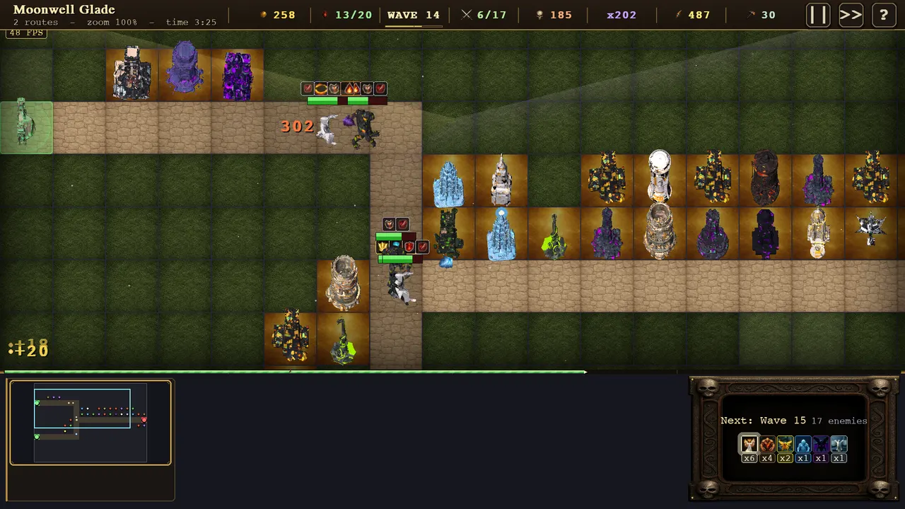 Moonwell Glade with two enemy routes converging