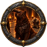 The Good Dog achievement emblem: a hand on a sitting hound's head