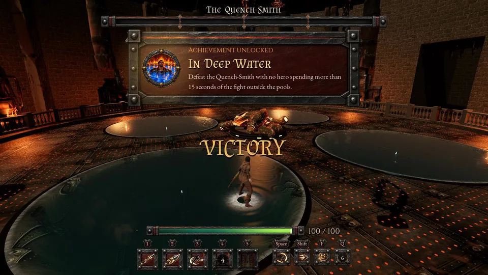 The In Deep Water card above the VICTORY banner in the Smelting Hall