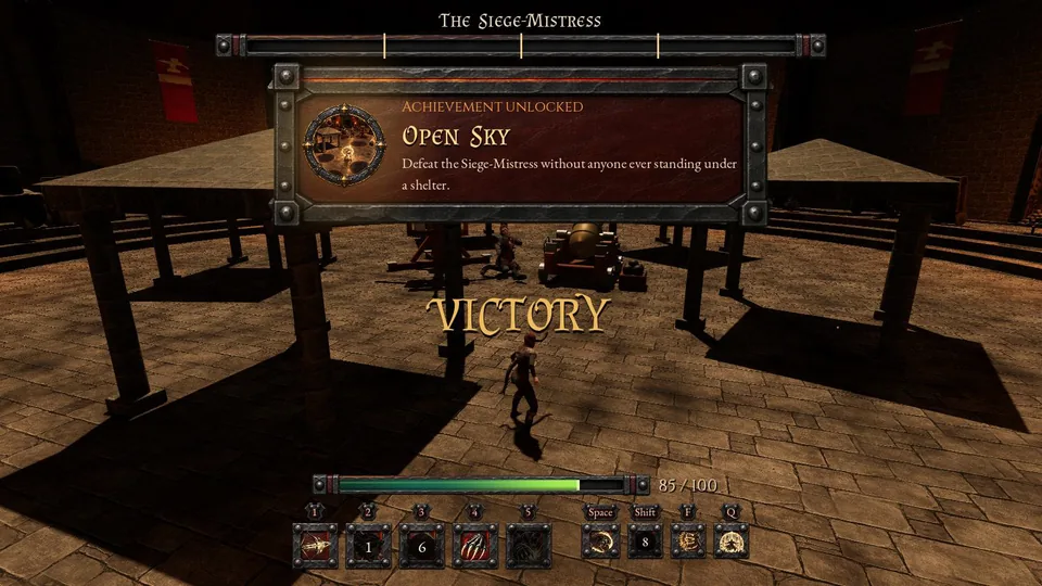 The Open Sky card above the VICTORY banner in the Siege Yard