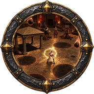 The Under Open Sky achievement emblem: a hero in the open yard among the shadows of falling shells