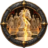 The Opening Gambit achievement emblem: the marble Knight splitting in two with gold light
