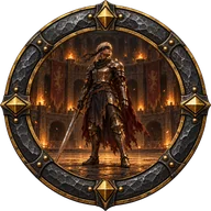 The Unaided achievement emblem: a blindfolded champion in a torch-lit arena