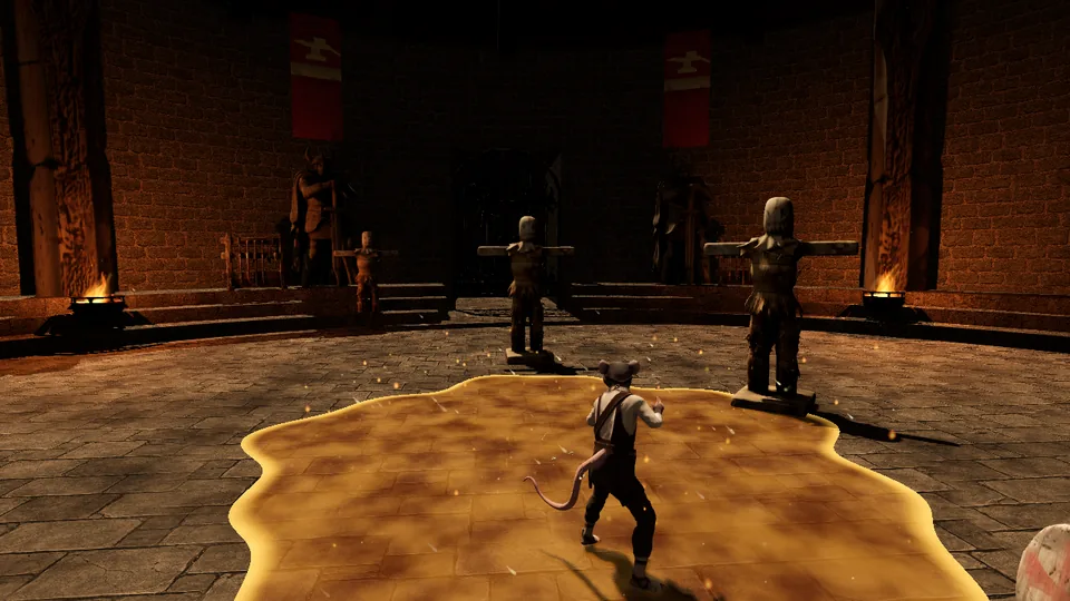 The Measure cast at the training dummies in the Proving Ring