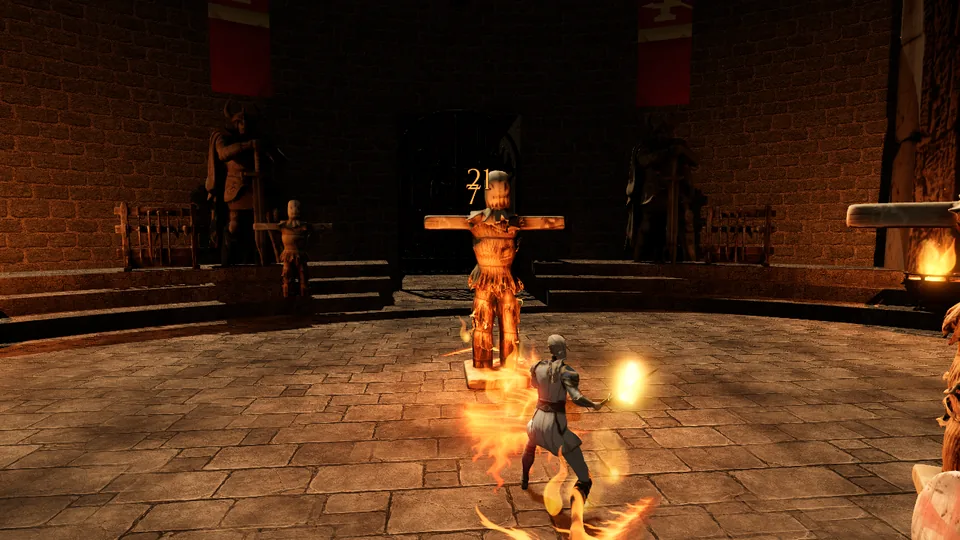 Flame Lunge cast at the training dummies in the Proving Ring