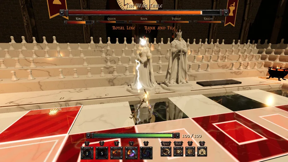 A hero facing the War Table on its marble board