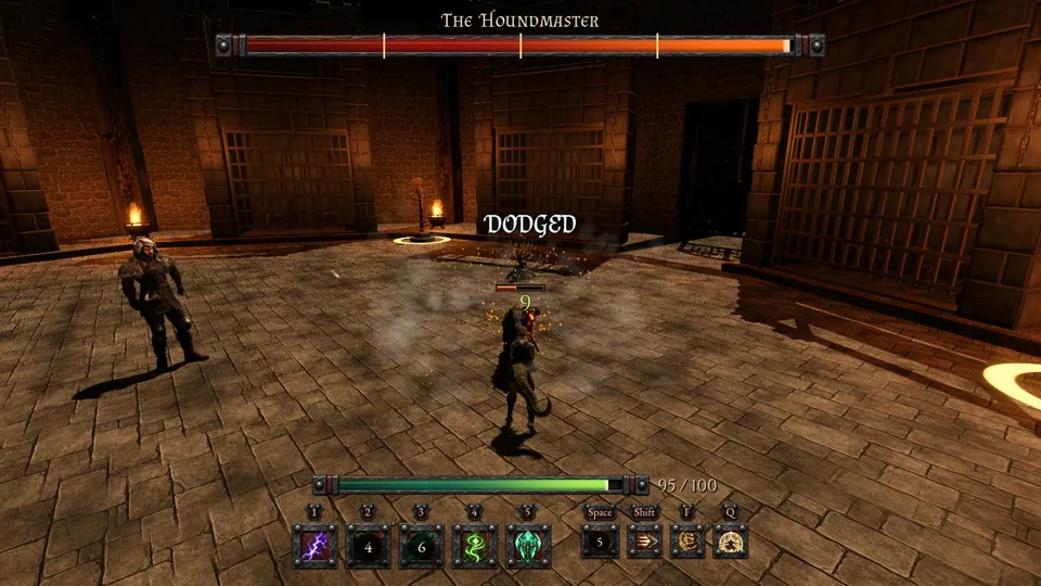 A hero facing the Houndmaster and his hounds in the Kennel Octagon