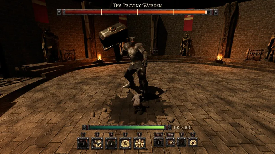 A hero facing the Proving Warden in the Proving Ring