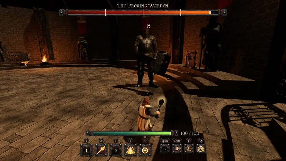 A hero facing the Proving Warden in the Proving Ring