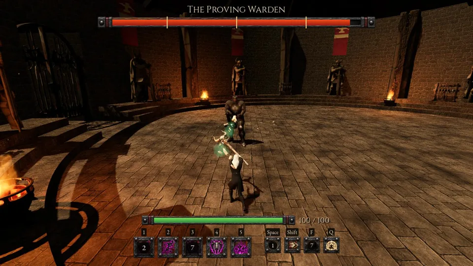 A hero facing the Proving Warden in the Proving Ring