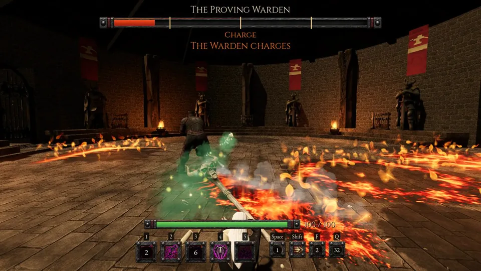 The Warden's Charge leaving a trail of fire across the ring