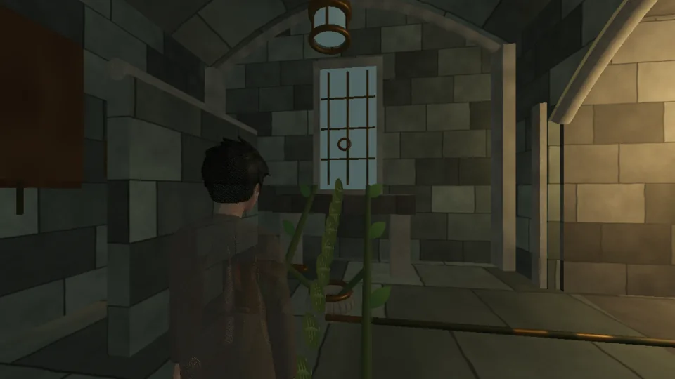 The botanical stair vestibule: a living stem beside folded treads