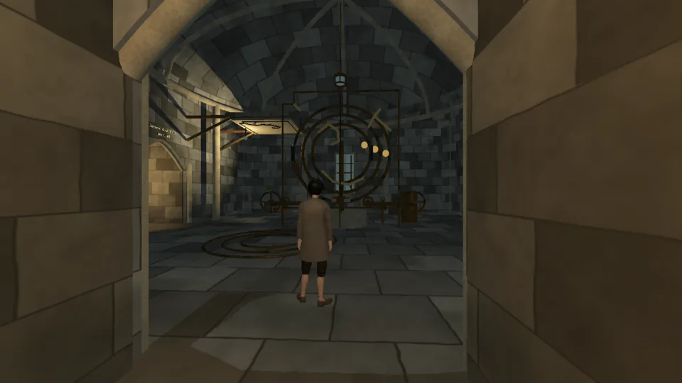 The stalled orrery: great brass rings in a vaulted hall