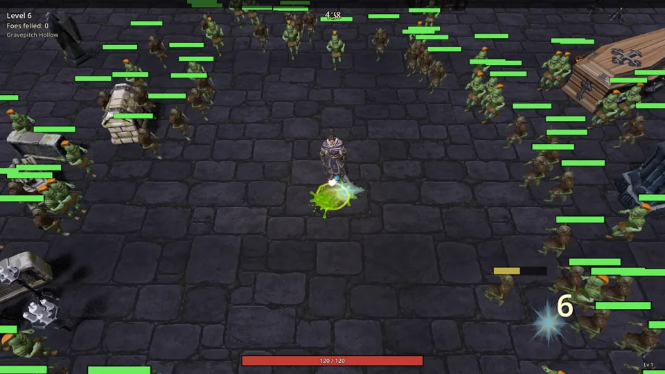 A mage fighting in a dark graveyard arena